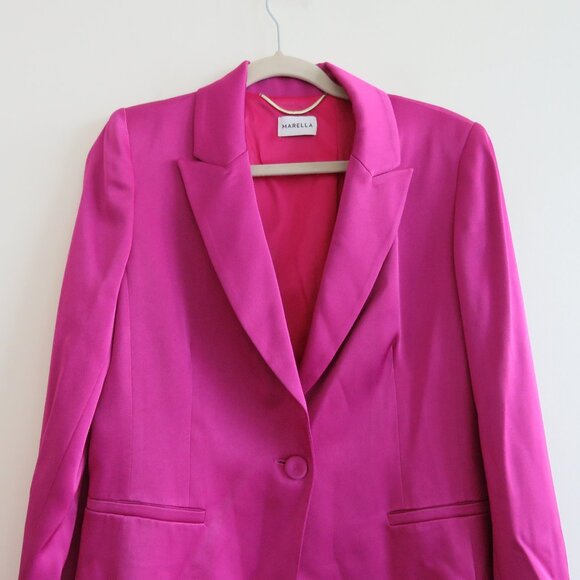 MARELLA Carrara Semi Fitted Satin Blazer in Fuchsia Purple - Size US 8 - Picture 3 of 13